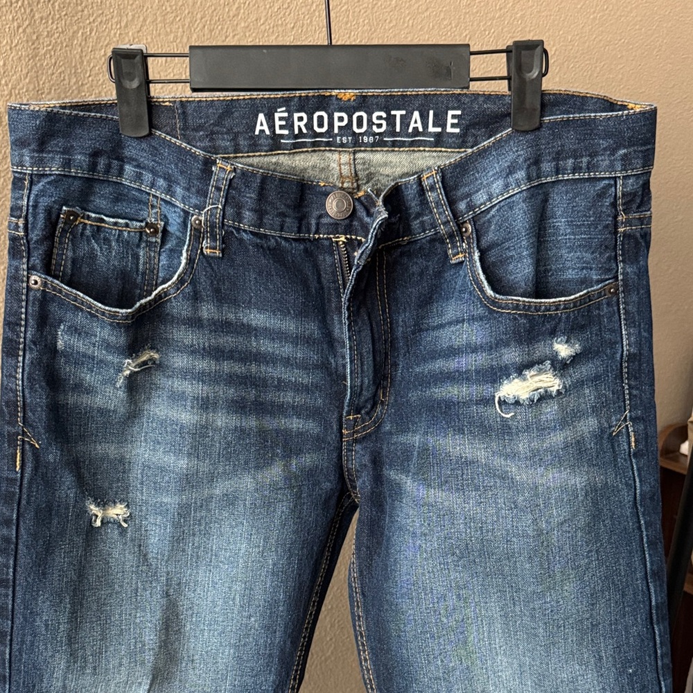 Aeropostale Men's Distressed Dark Blue Slim Jeans